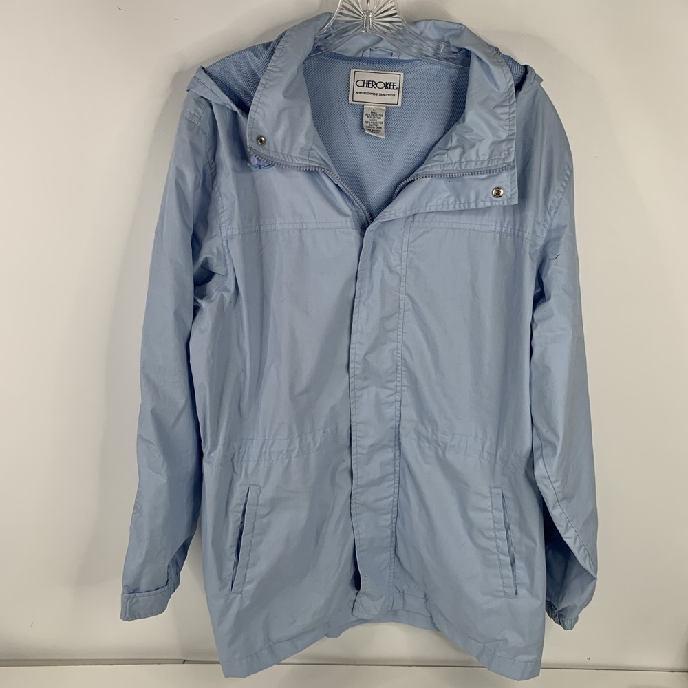 Cherokee Wind/Rain Hooded Full-Zip Jacket Blue Women's Large L W/removable Hood